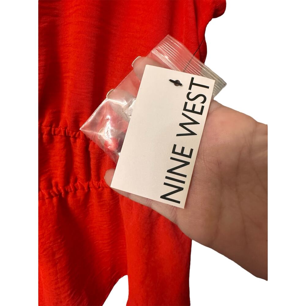 Nine West Sleeveless Blouse Top Red Button Front Peplum Elastic Waist Sz large - Picture 5 of 6
